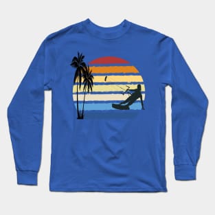 Kitesurfing Girl sailing into a retro Kitesurf sunset Long Sleeve T-Shirt